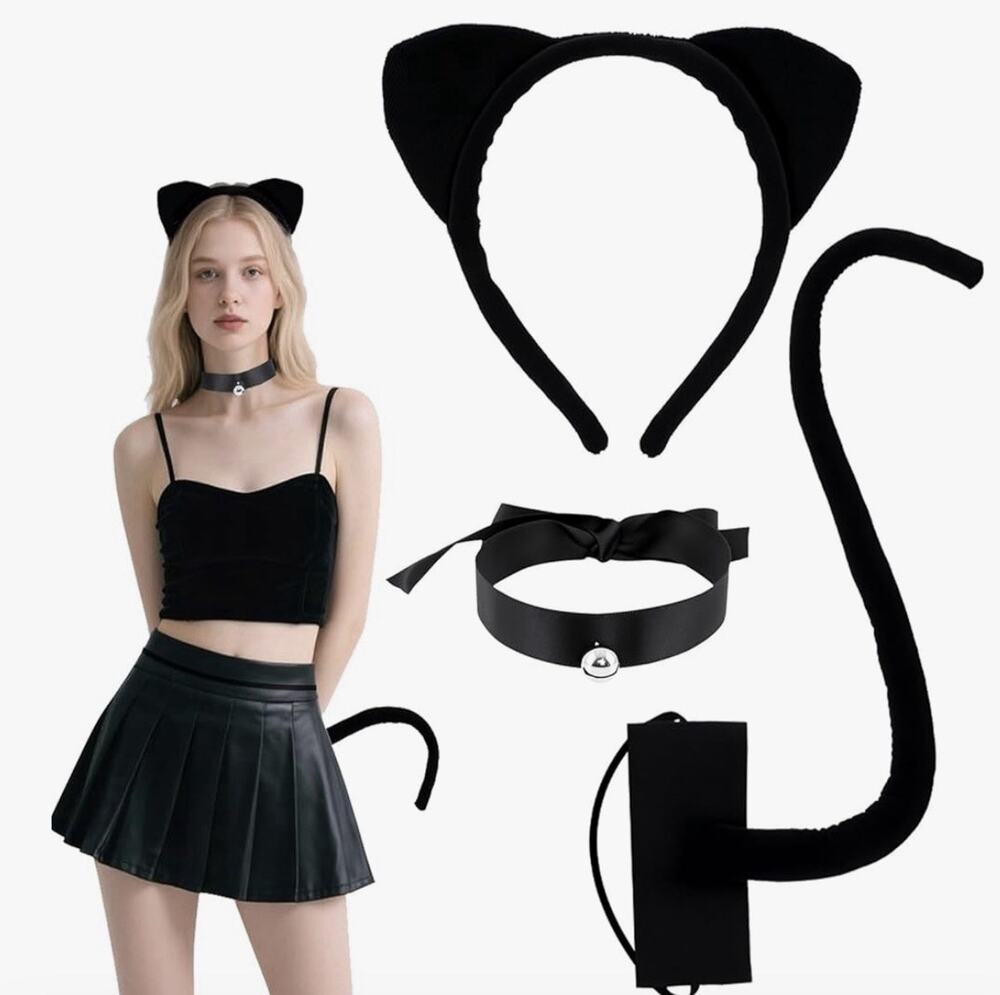 3PCS Cat Costume Accessories Set, Black Ears - Tail - Collar Women’s New